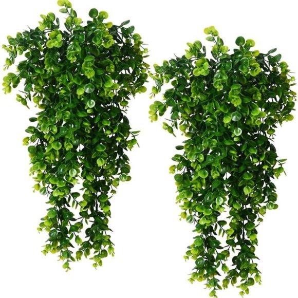 2pcs Artificial Hanging Plants Fake Hanging Plant Faux Eucalyptus Leaf Greenery - Picture 1 of 7